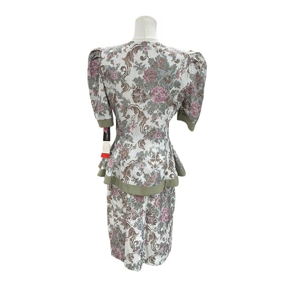 Vintage SL Fashions Floral Brocade Dress Set Puff Sleeve Peplum Bow Size 7/8 USA - Picture 7 of 14
